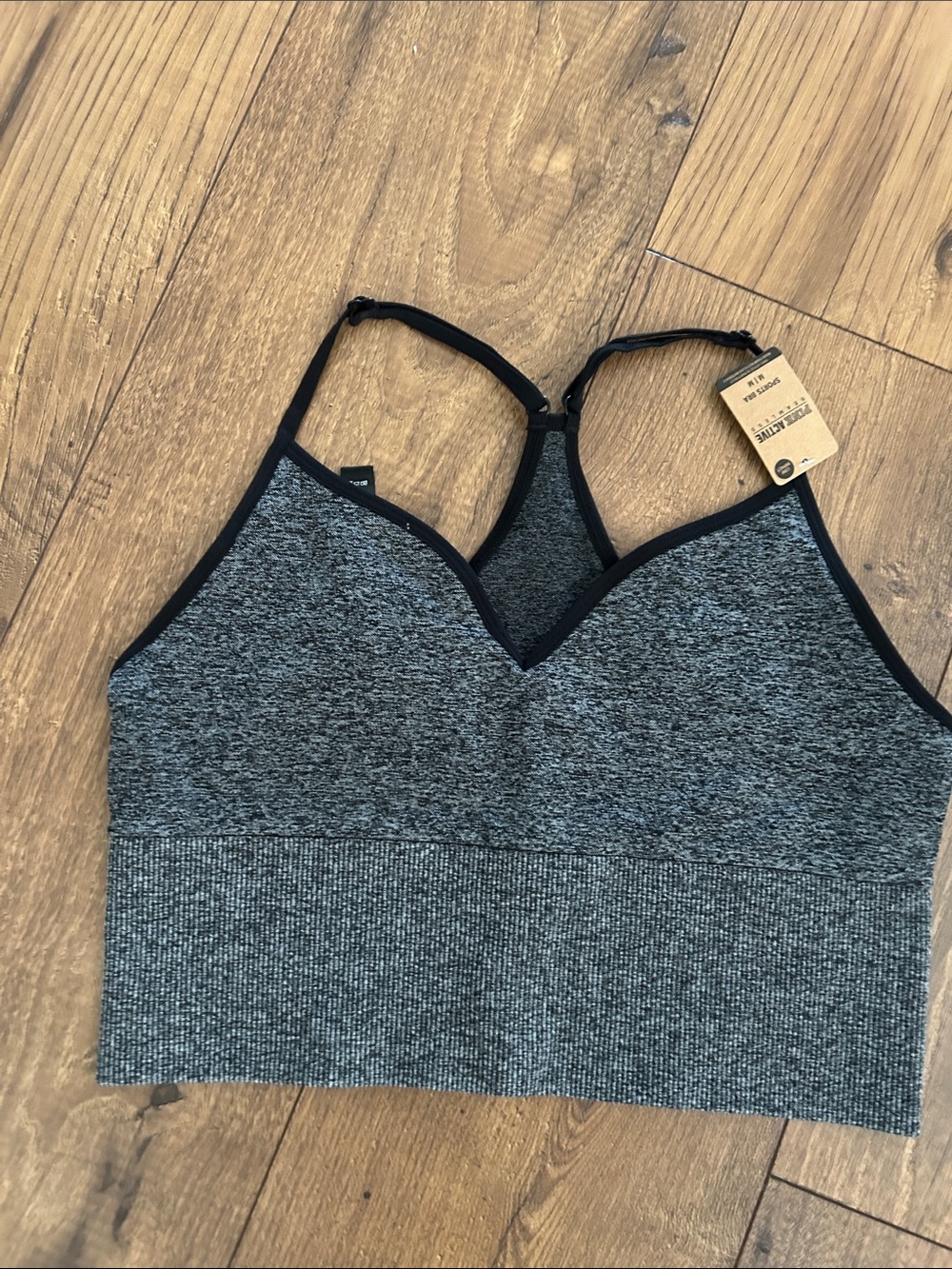 PINK Victoria's Secret Grey Heather Seamless Sports Bralette with Black Trim
